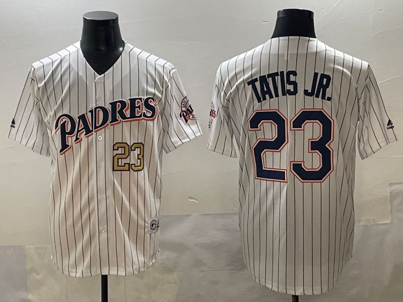 Men 2025 San Diego Padres #23 Tatis jr White Stripe Throwback Game Nike MLB Jersey style 4